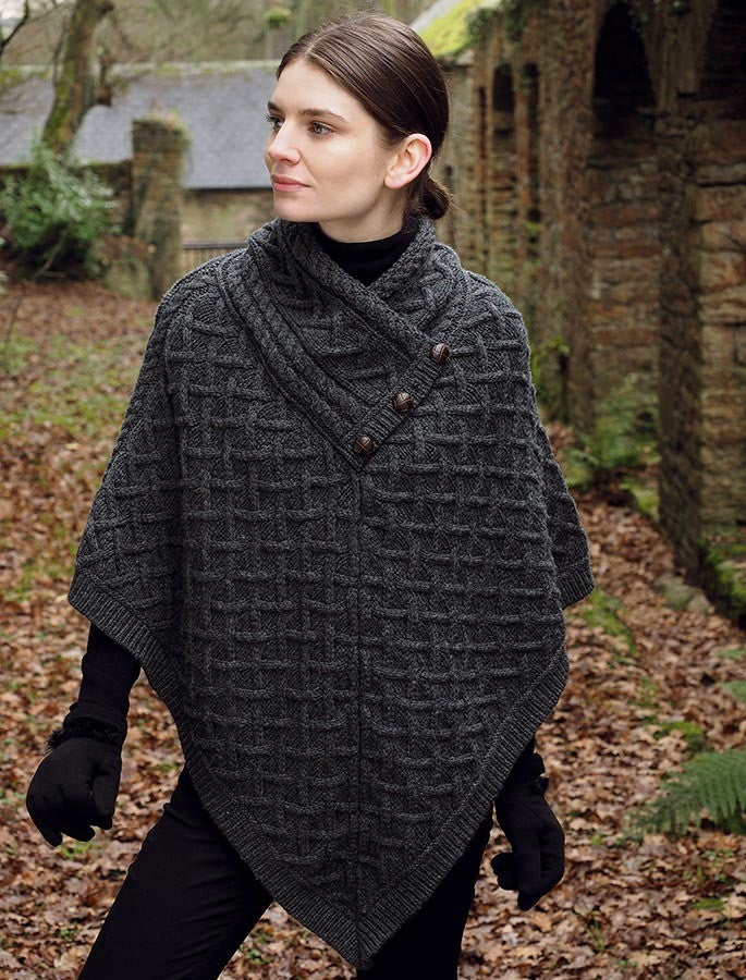 Super Soft Lattice Stitch Poncho - Charcoal 
