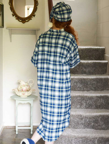 Ladies Cotton Flannel Nightshirt - Douglas Blue Tartan