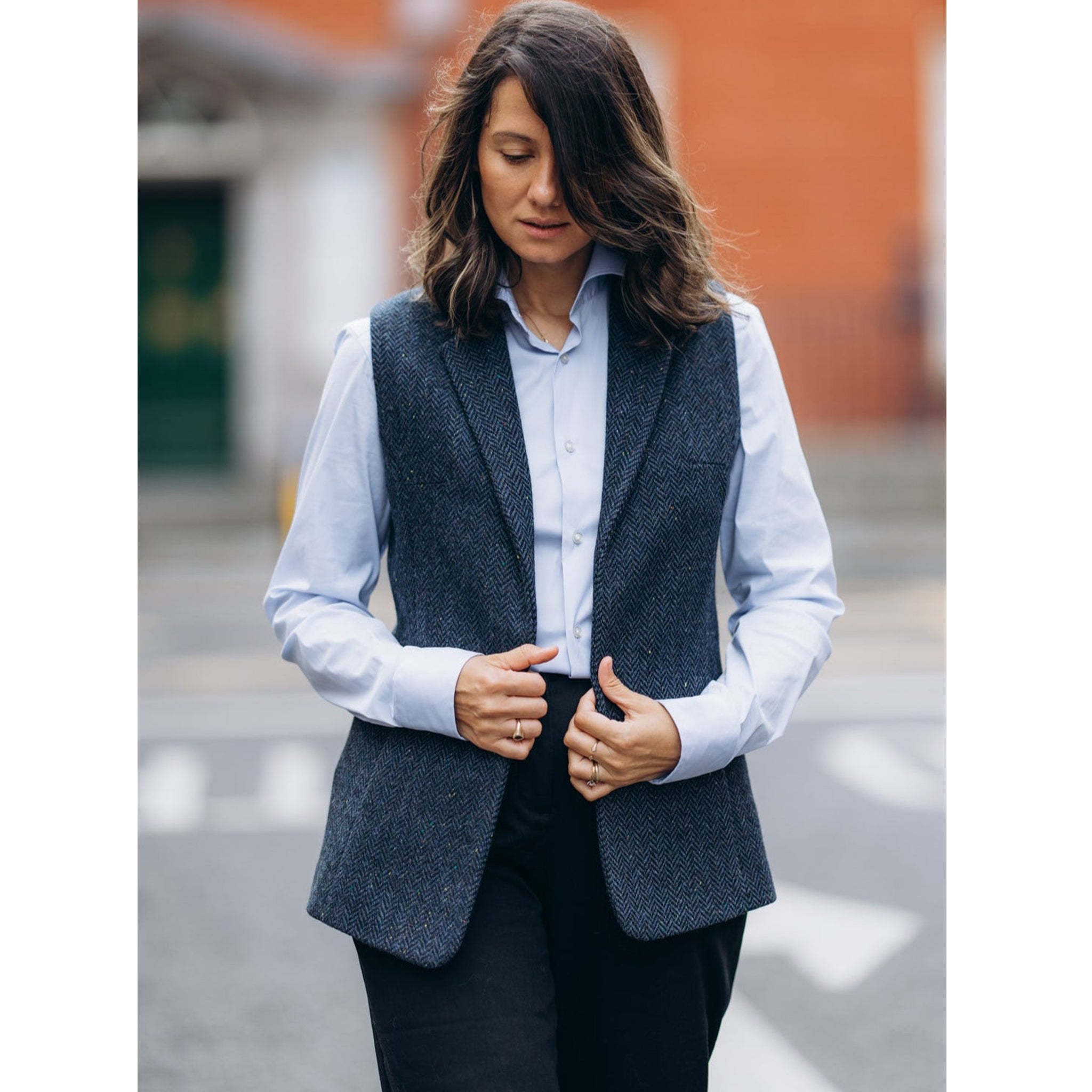 Ladies Irish Blue Tweed Gilet