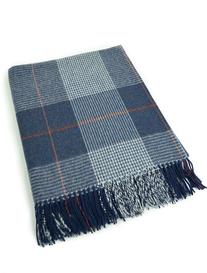 Lambswool Plaid Throw - Navy Grey 