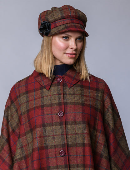 Ladies Tweed Newsboy Hat - Red, Brown &amp; Grey