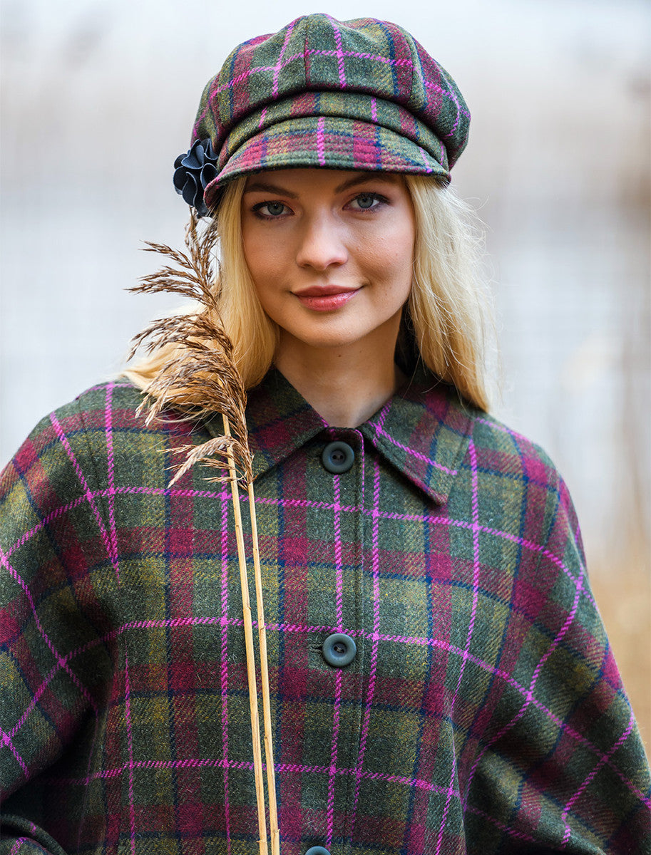 Ladies Tweed Newsboy Hat - Red, Green &amp; Orange
