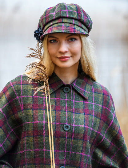 Ladies Tweed Newsboy Hat - Red, Green &amp; Orange