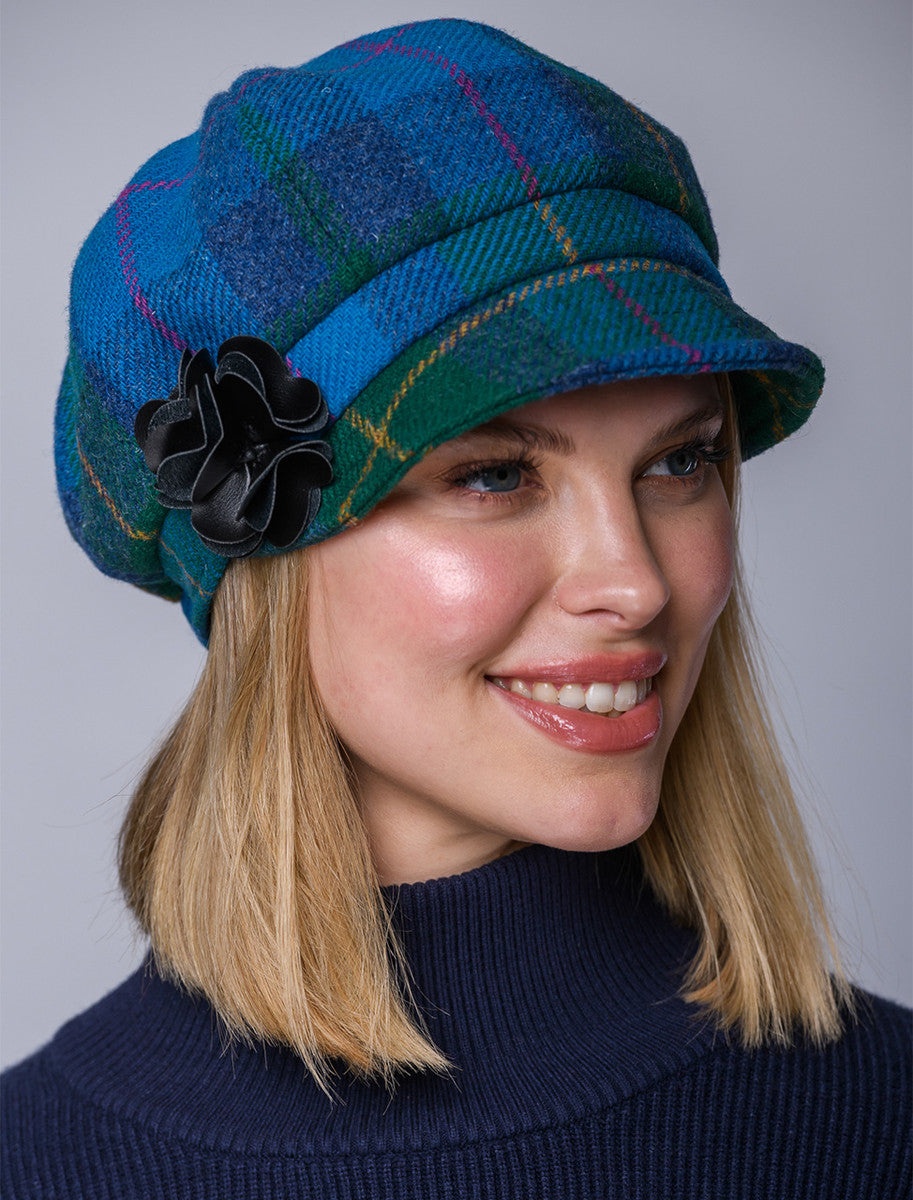 Ladies Tweed Newsboy Hat - Green, Teal &amp; Purple