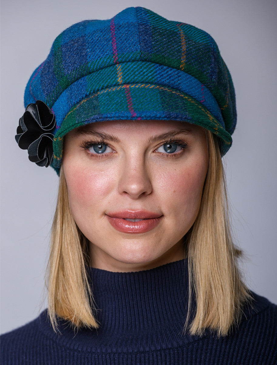 Ladies Tweed Newsboy Hat - Green, Teal &amp; Purple