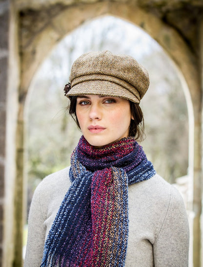 Ladies Tweed Newsboy Hat - Light Brown 