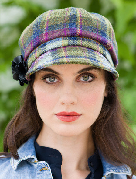 Ladies Tweed Newsboy Hat - Multi Vernal Plaid 