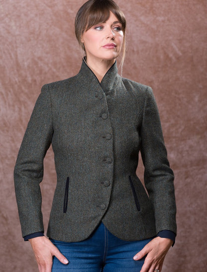 Niamh Tweed Blazer – Olive Teal Herringbone 