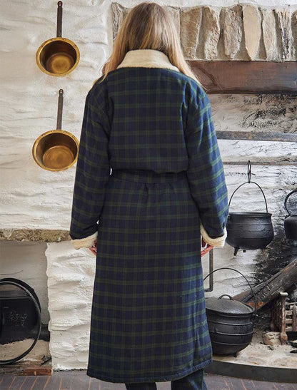 Ladies Fleece Lined Flannel Nightrobe - Green Blackwatch Tartan