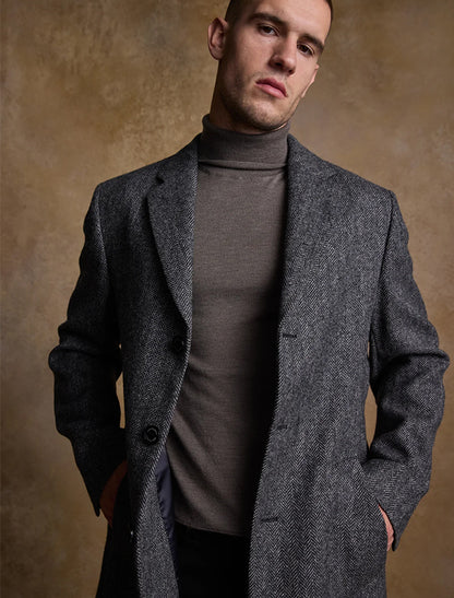 Owen Tweed Coat - Grey Herringbone 