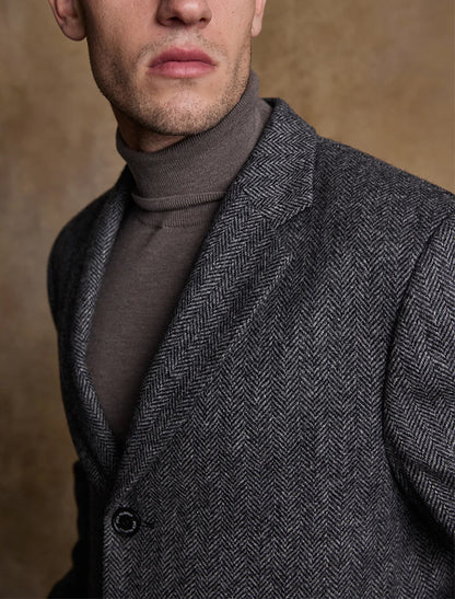 Owen Tweed Coat - Grey Herringbone 