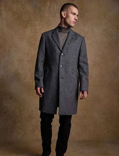 Owen Tweed Coat - Grey Herringbone 