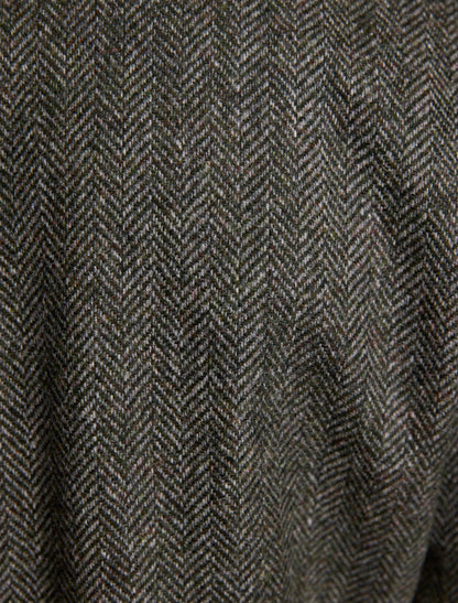 Owen Tweed 3/4 Coat - Olive Wide Herringbone 