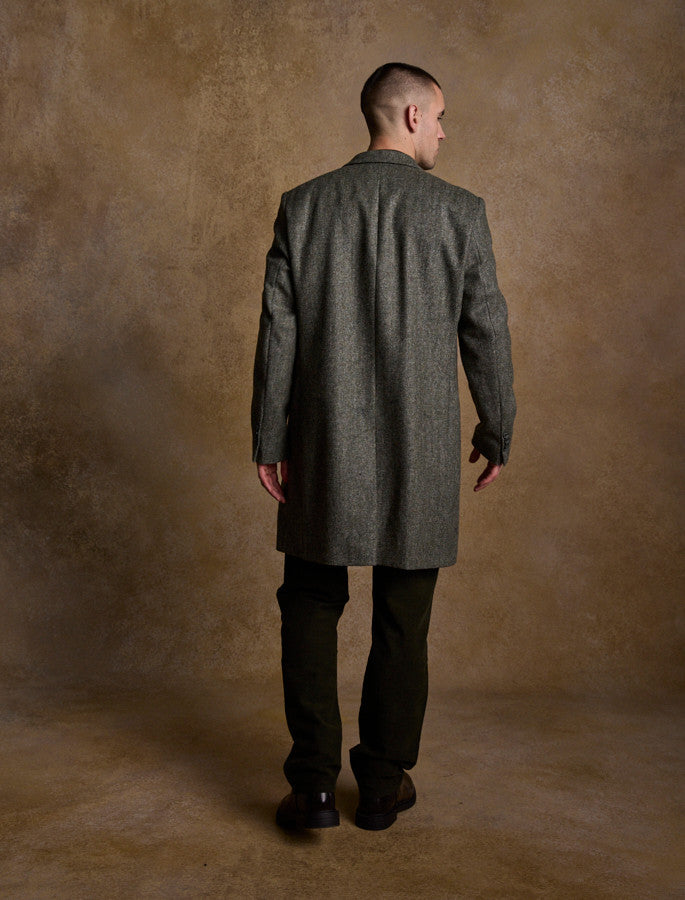 Owen Tweed 3/4 Coat - Olive Wide Herringbone 