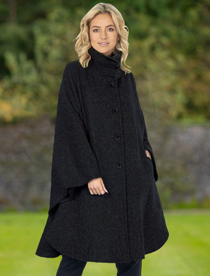 Cashmere Wool Cape With Faux Fur Collar