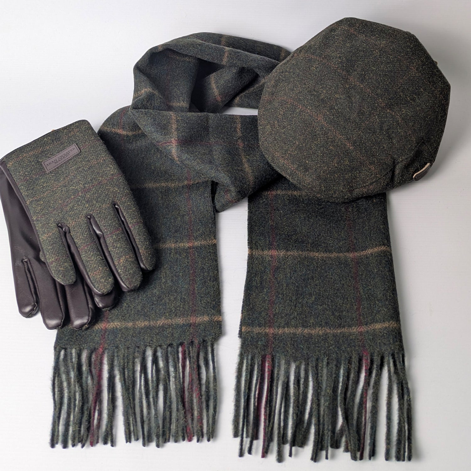 Mens Tweed Gloves - Green Box Check
