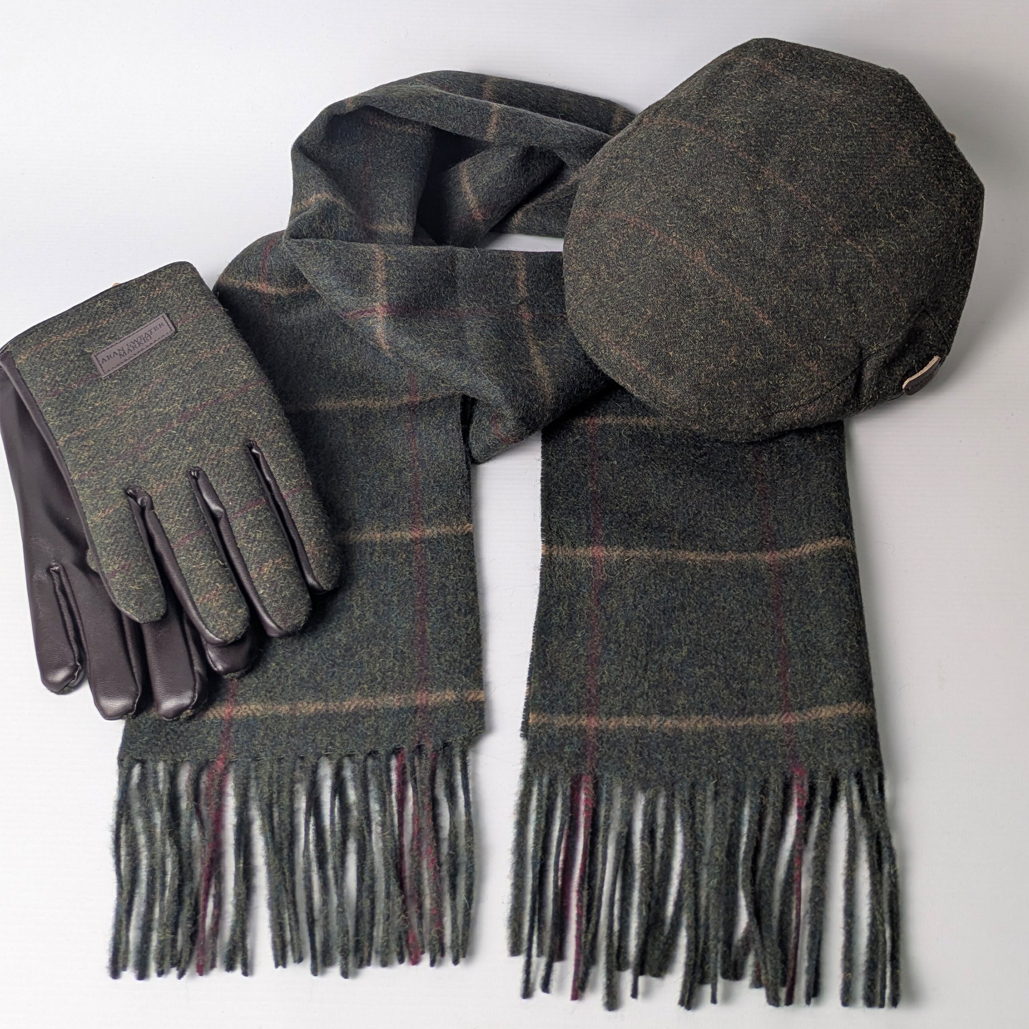 Mens Tweed Gloves - Green Box Check