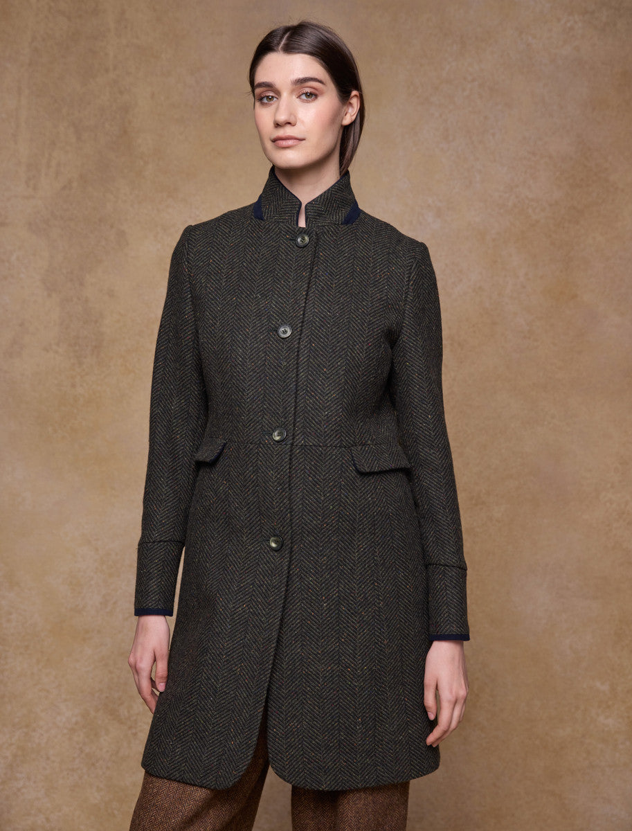 Pamela Tweed Coat - Donegal Pine Herringbone