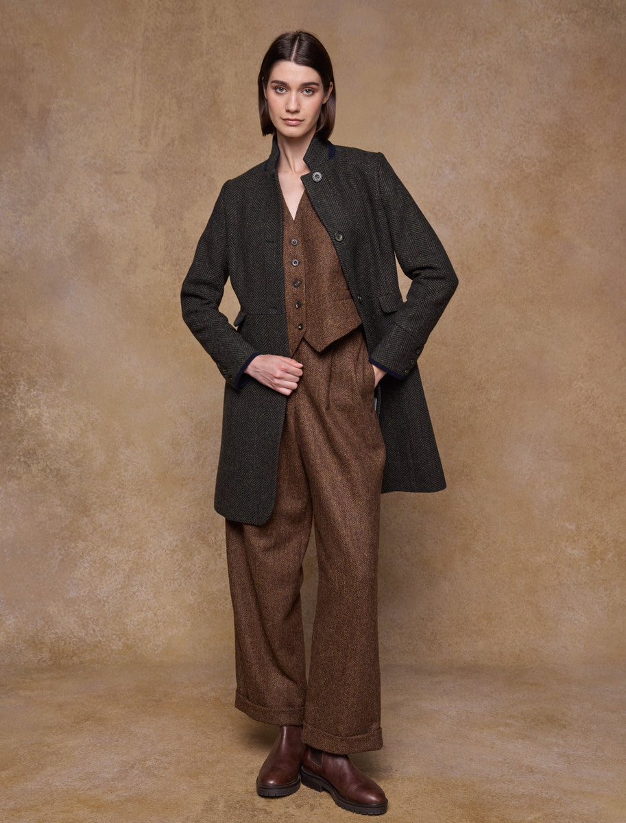 Pamela Tweed Coat - Donegal Pine Herringbone