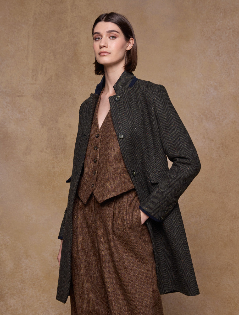 Pamela Tweed Coat - Donegal Pine Herringbone