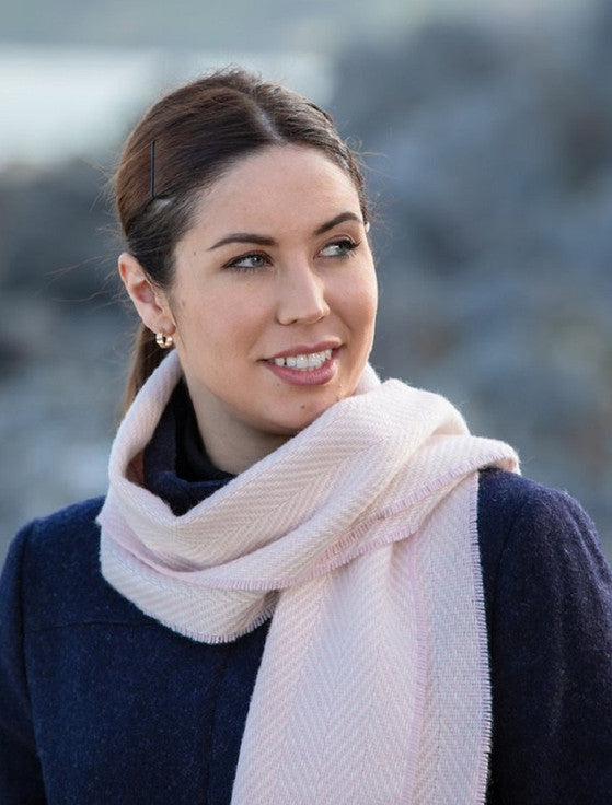 Cashmere Scarf - Oxford & White Herringbone | Foxford Woollen