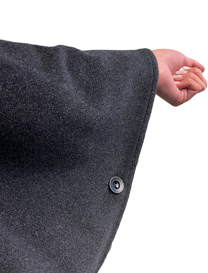 Cashmere Wool Cape With Faux Fur Collar - Charcoal 