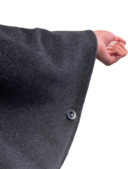 Cashmere Wool Cape With Faux Fur Collar - Charcoal 