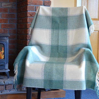 Plaid Wool Throw - Sage Beige