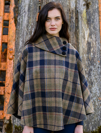 Mucros Tweed Poncho - Brown &amp; Blue