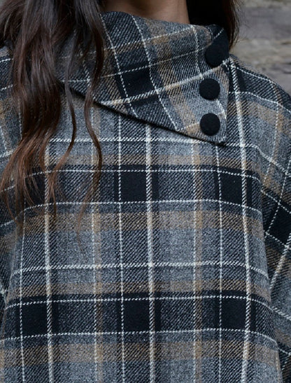 Mucros Poncho - Grey &amp; Black Plaid