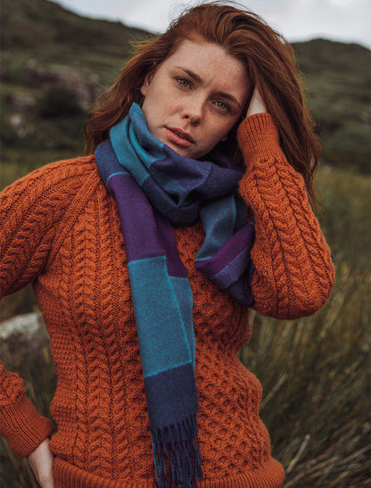 Fine Merino Plaid Scarf - Purple Teal 