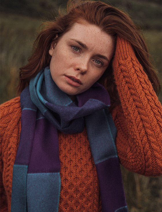 Fine Merino Plaid Scarf - Purple Teal 