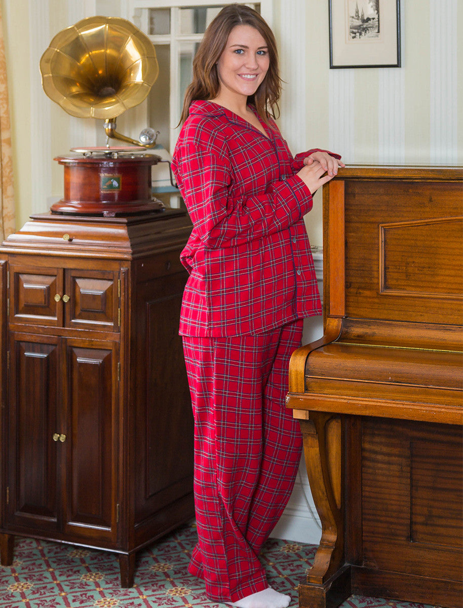 Ladies Irish Flannel Pyjamas - Red Tartan