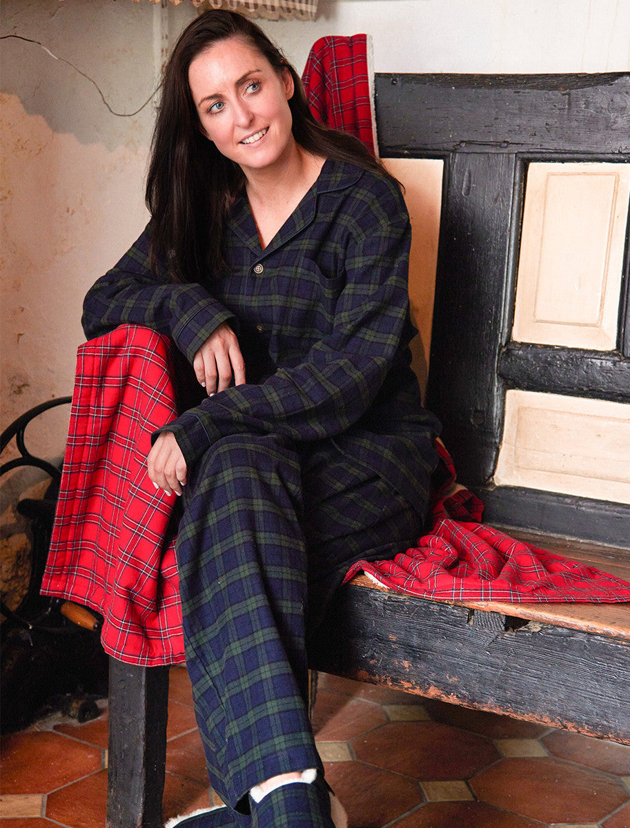 Ladies Irish Flannel Pyjamas - Green Blackwatch Tartan