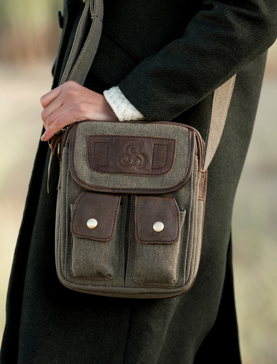 Traditional Tweed &amp; Leather Double Pocket Bag