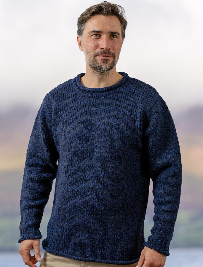 Roll Neck Sweater - Fisherman Sweater - Navy 