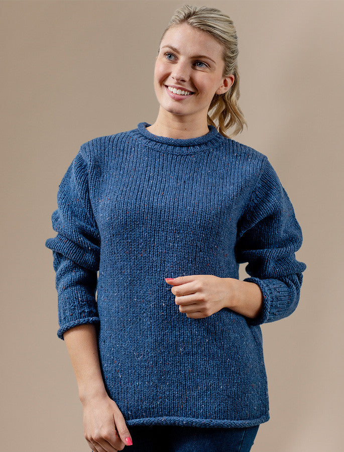 Roll Neck Sweater - Fisherman Sweater - Denim 