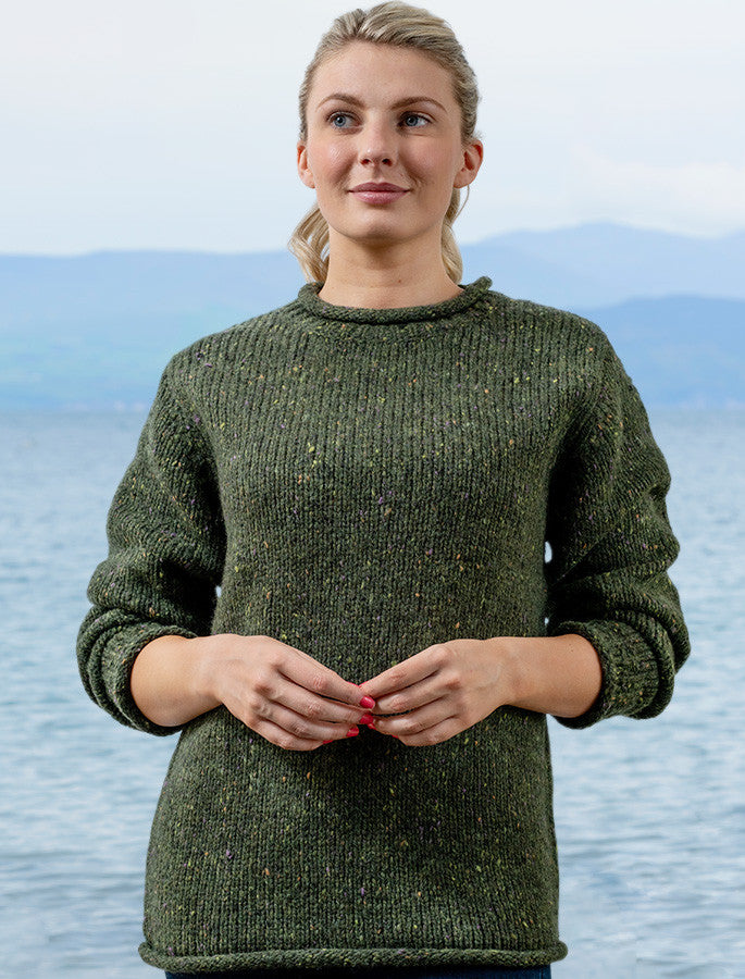 Roll Neck Sweater - Fisherman Sweater - Green 
