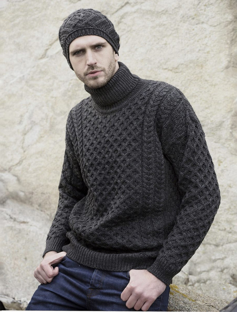 Mens Wool Turtleneck Sweater - Charcoal