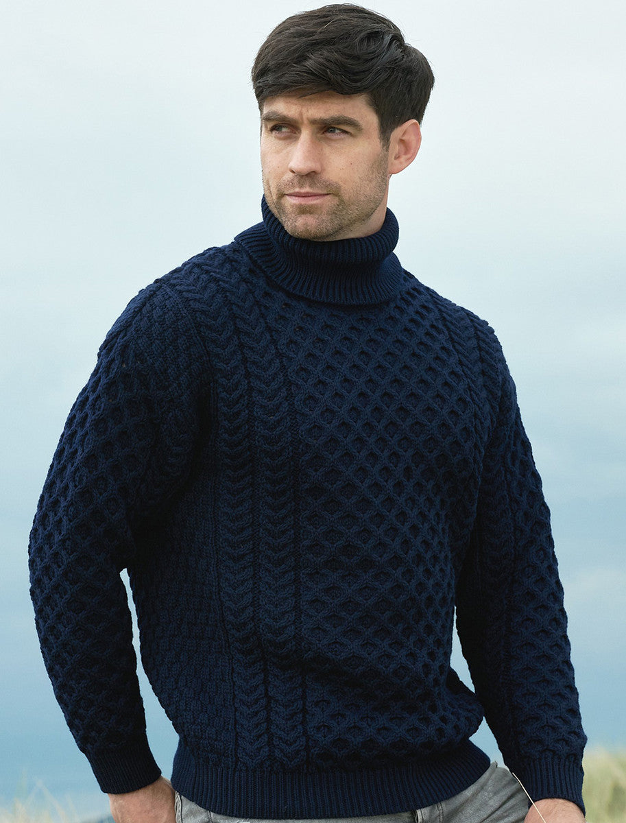 Mens Wool Turtleneck Sweater - Navy 