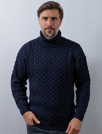 Mens Wool Turtleneck Sweater - Navy 
