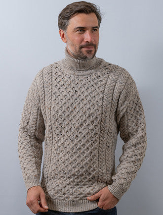 Mens Wool Turtleneck Sweater - Oatmeal