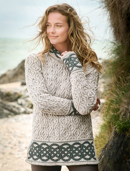 Ladies Celtic Jacquard Aran Sweater - Natural 