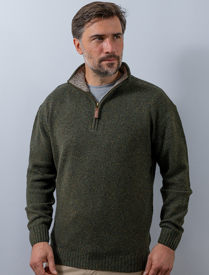 Donegal Blend Zip Neck Sweater - Foliage Green 