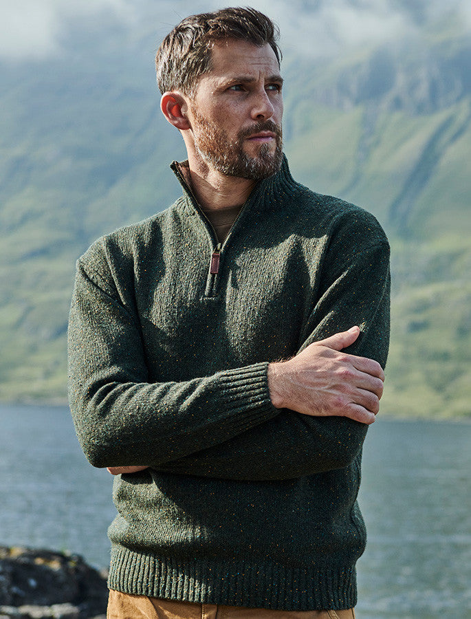 Donegal Blend Zip Neck Sweater - Foliage Green 