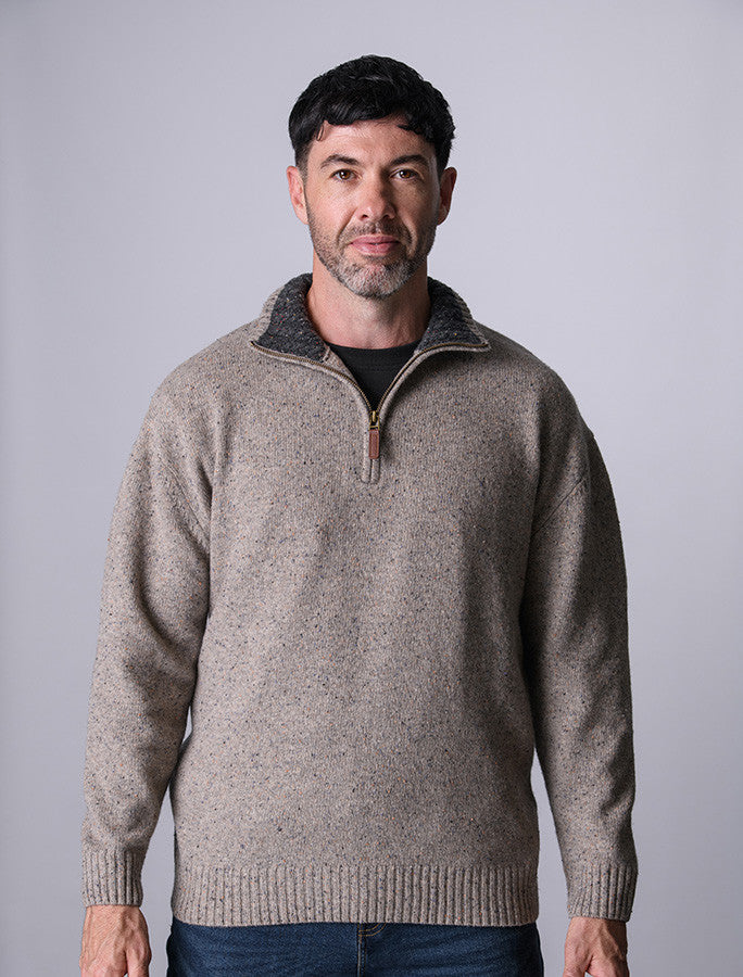 Donegal Blend Zip Neck Sweater - Sea Shore 