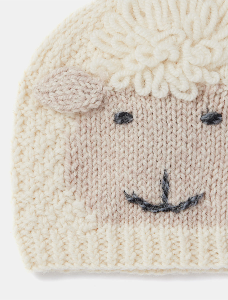 Baby Shepley Aran Hat With Ears - white 