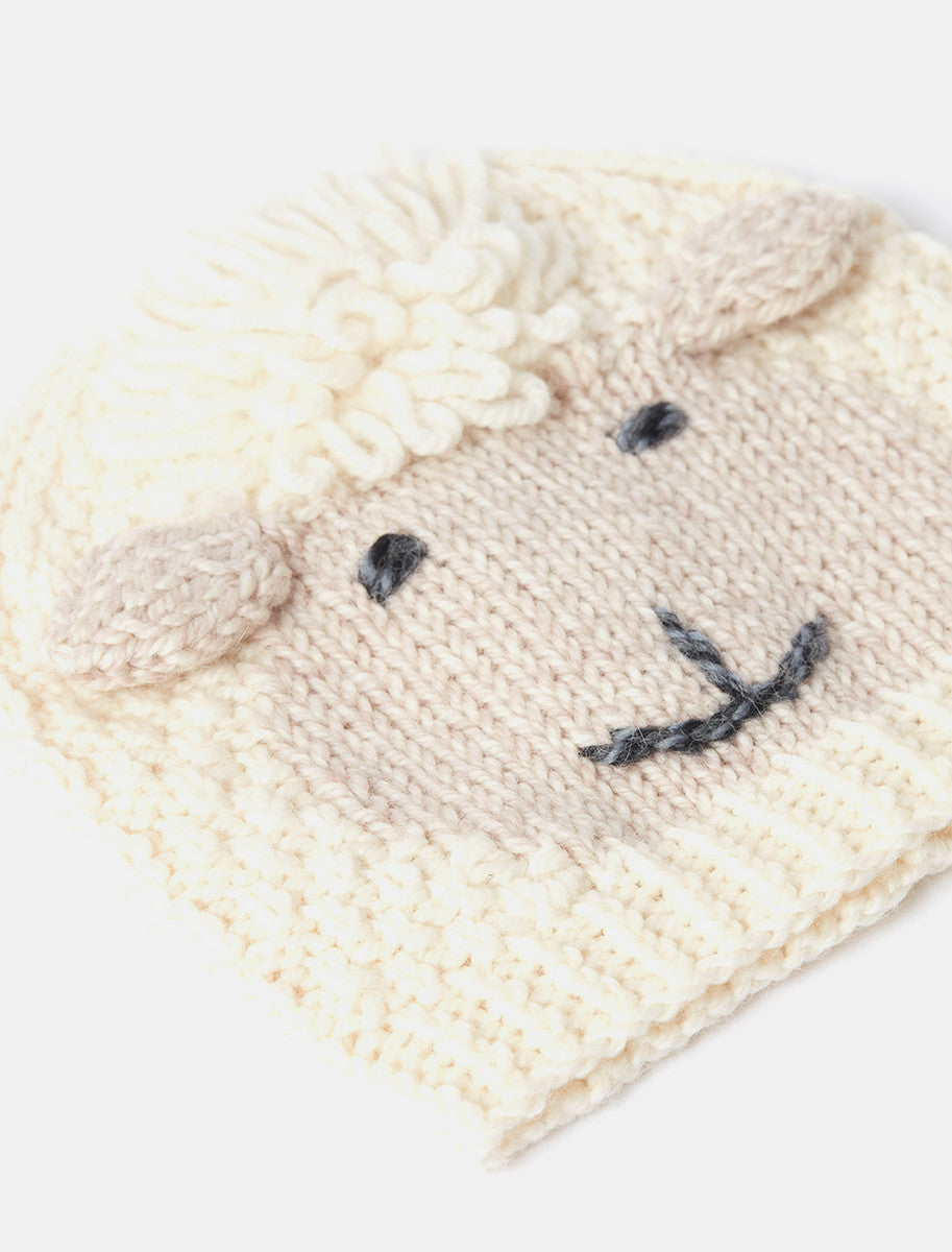 Baby Shepley Aran Hat With Ears - White 