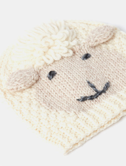 Baby Shepley Aran Hat With Ears - White 