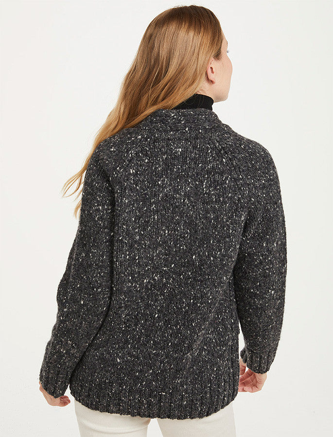 Ladies V-Neck Donegal Wool Cardigan - Charcoal 
